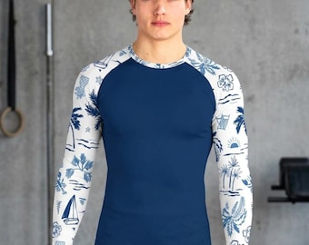 Blau Indigo Tropical Rash Guard Sommer Strand Schwimmen Shirt Männer Frauen