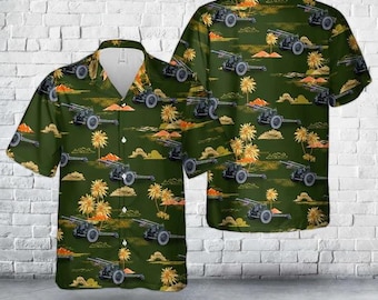 Camisa hawaiana M101A1 Obús Artillería militar Aloha Veterano Playa
