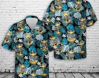 Camisa hawaiana con ancla naval, atuendo militar estilo Aloha Beach, estilo veterano.