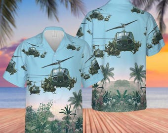Camisa hawaiana UH-1 Huey, helicóptero militar, camisa playera Aloha