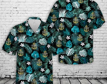 Chemise hawaïenne d'ancre en chef, chemise Aloha de chef de la marine américaine, bouton tropical de vétéran militaire, chemise de plage d'ancre nautique, cadeau de chef de marine