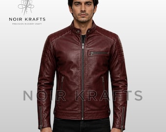 Men's Burgundy Leather Biker Jacket - Noir Krafts | Quality | Stylish & Durable