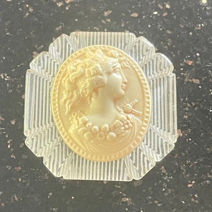 Carved Celluloid Lucite Cameo Brooch Vintage Victorian Revival