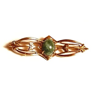 12k Gold Filled Signed WRF Vintage Brooch Jadeite Cabochon Stone Pin