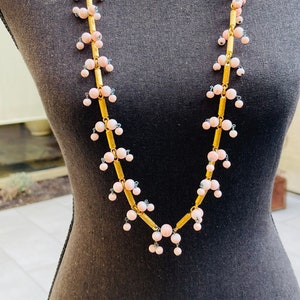 60s Gold Cylinder Pink Glass Ball Beaded Link Vintage Necklace Convertible Belt image 1