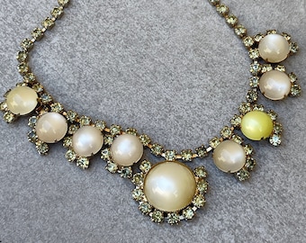 Moonglow Lucite Rhinestone Vintage 50s Necklace