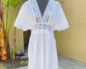 70s Cottagecore White Prairie Vintage Boho Dress