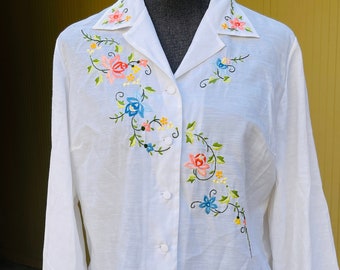 Lily Blouse Embroidered 60s Long Sleeve Button Up Vintage Shirt