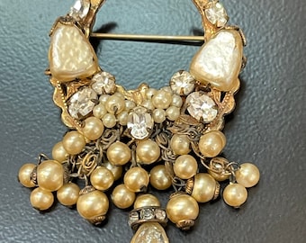 Original by Robert Haskell Era Brooch Baroque Pearl Rhinestone Vintage Pin