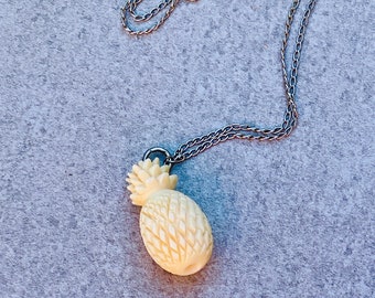 Cream Pineapple Charm Sterling Necklace Carved Bone Pendant