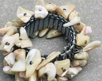 Raw Mother of Pearl Shells Beaded Expansion Bracelet