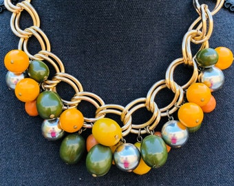 Collar de eslabones de cadena de oro de gran tamaño vintage cuelga adornos con cuentas
