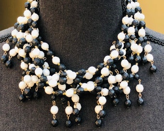 Festoon Beaded Glass Fringe Collar Vintage Bib Necklace