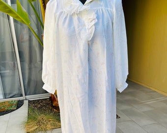 Christian Dior Vintage Nightgown Neiman Marcus Bracelet Sleeve Pajama Dress Ruffled Lace Collar Size 12