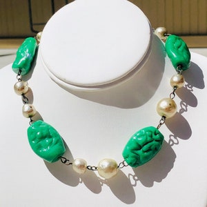 Signed Miriam Haskell Poured Glass Faux Pearl Beaded Necklace Vintage Choker