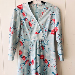 70s Vintage Floral Dress Long Sleeves N-Neck Small