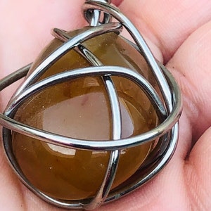 Agate Wire Wrapped Pendant Leather Cinch Necklace Polished Gem Stone Rock Choker