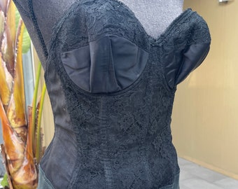 40s Corset Helene Of Hollywood Vintage Black Lingerie Bustier Bra Top Size 34D