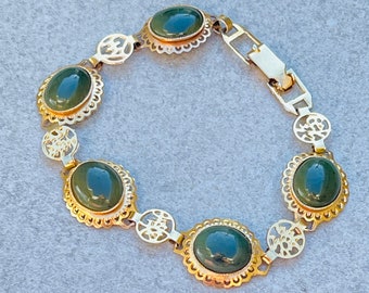 Jade Green Gold Chinese Link Vintage Bracelet
