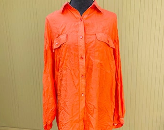 Silk Orange Oversized Button Up Vintage Blouse