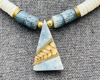 Heishi Beaded Necklace Shell Fossil Pendant Beaded Necklace