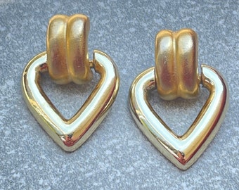 Door Knocker Gold Heart Vintage Earrings for Pierced Ears