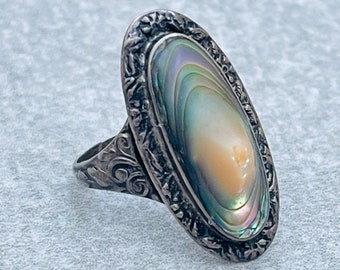 Sterling Abalone Blister Pearl Vintage Ring Size 7 1/2
