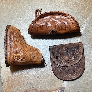 Leder Hand punziert Geldbörse Mini Zip Pouch Wallet Lot von 3