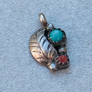 Navajo Sterling Turquoise Coral Pendant Silver Necklace Charm