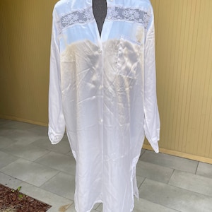 Silk Nightie Vintage White Night Gown Button Down Sleep Dress
