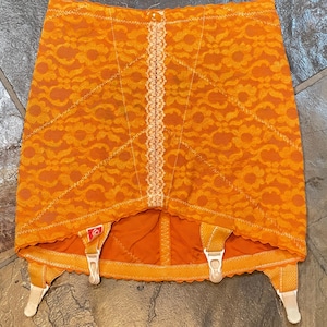 60s Open Bottom Girdle w/ Garters Orange Lace Smoothing Shapewear Vintage Lingerie
