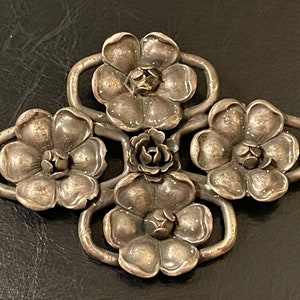 Huge Silver Flower Brooch Vintage Floral Pin