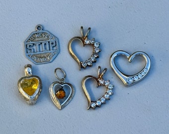 Sterling Silver Heart Love Charms or Pendants LOT of 6