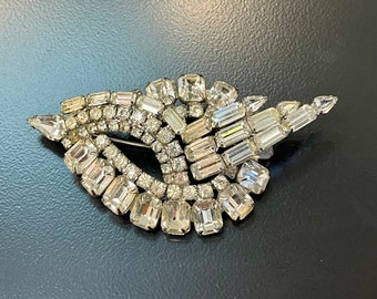 Massive Rhinestone Brooch Vintage Art Deco Crystal Pin