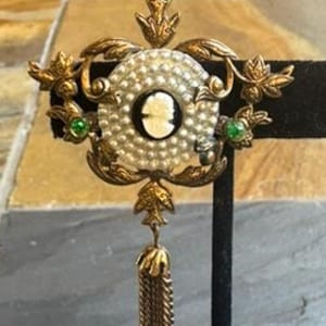 Vintage Cameo Tassel Brooch Victorian Revival