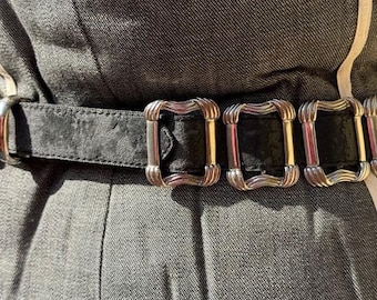 Vintage Donna Katz Leather Belt Silver Slide Links Women's Medium