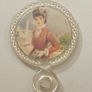Victorian Hand Mirror Clear Lucite Plastic with Woman on Front