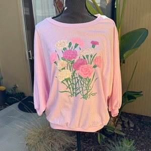 Vintage 80s Pink Puffy Flower Sweatshirt Morning Sun Whitton Crewneck Large