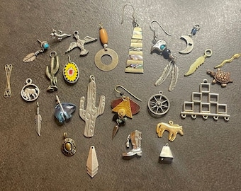 Vintage Jewelry Components Sterling Turquoise Southwestern Craft Findings Pendants Charms Earrings LOT