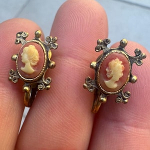 Carved Cameo Vintage Clip On Earrings Victorian Revival