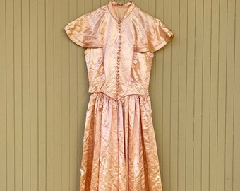 40s Peach Satin Gown Vintage Evening Dress Beau Time Formals