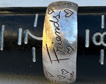Anello di amicizia vintage inciso in argento sterling misura 7 1/2