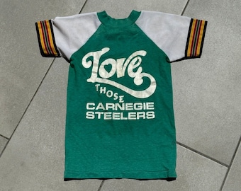 1970s Velva Sheen LOVE Carnegie Steelers Vintage Ringer T-Shirt XXS