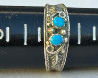 Vintage Turquoise Stones Sterling Silver Ring Native American Size 7