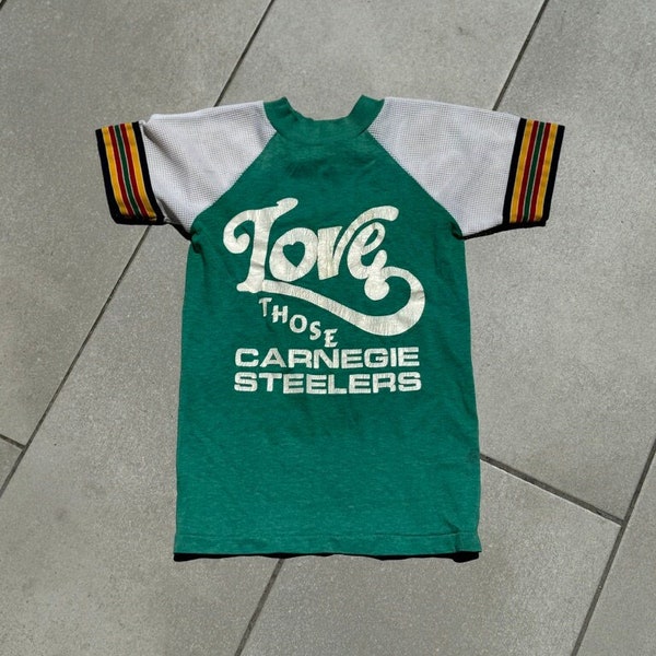 1970s Velva Sheen LOVE Carnegie Steelers Vintage Ringer T-Shirt XXS
