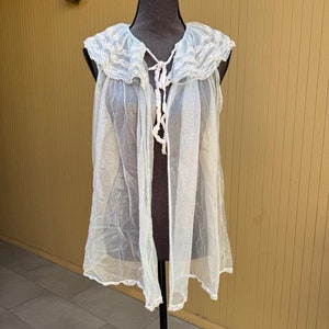 60s Blaue Peignoir Robe Sheer Bett Jacke Vintage Lingerie Lace Negligee Large