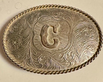 Initial "C" Silver Western Belt Buckle M&F Western Products Mexico