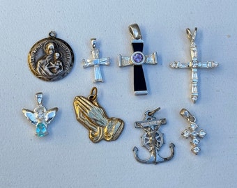 Sterling Silver Religious Charms Cross Pendants LOT of 8