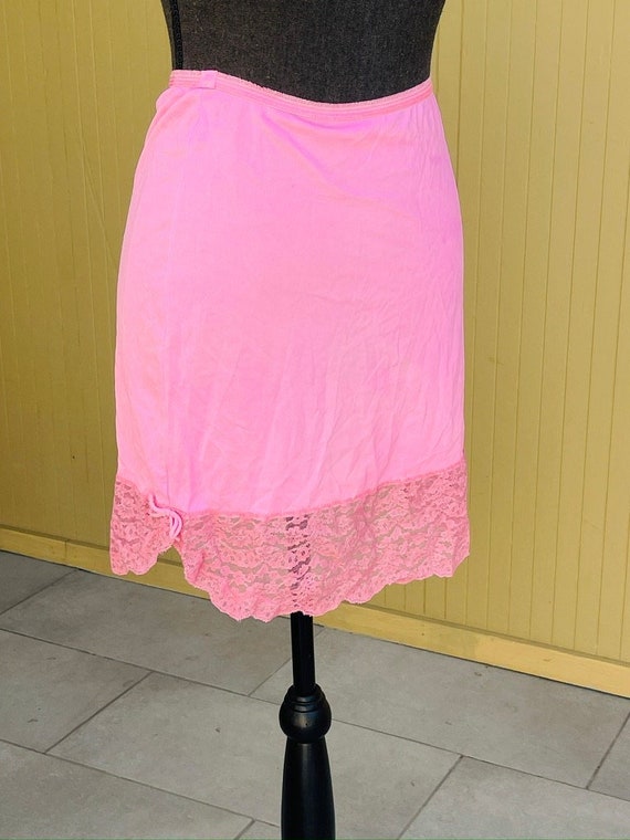 Hot Pink Slip Skirt Lace Trim Half Slip