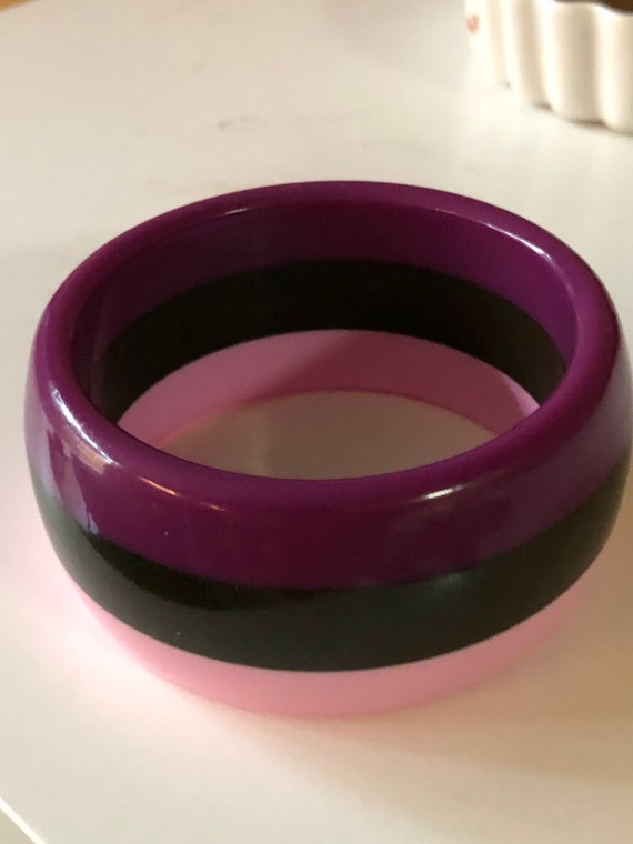 Layered Purple Lucite Wide Bangle Bracelet - image 3